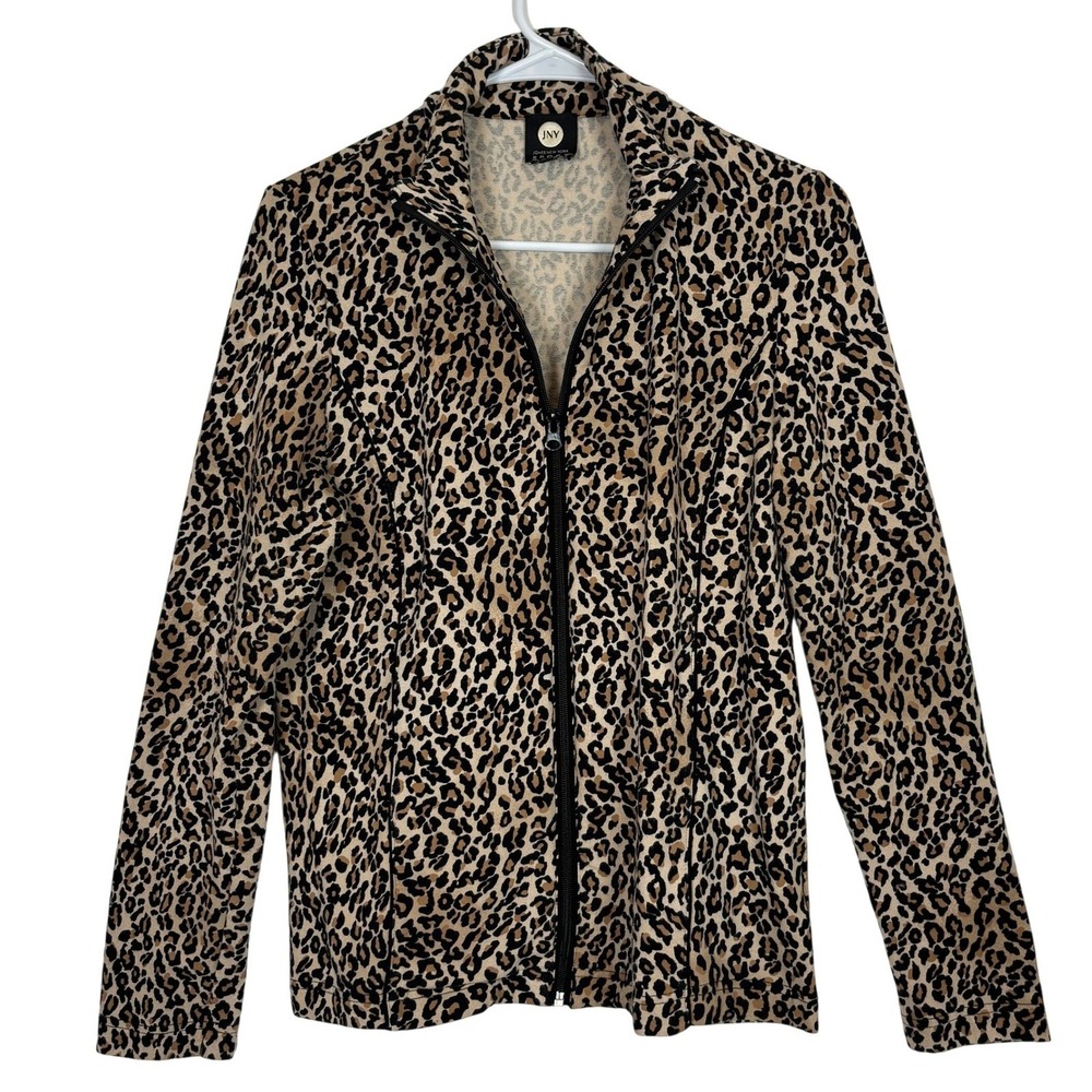 Leopard Zip Up Jacket LARGE Casual Sporty Mob Wife Street Mock Neck Athleisure